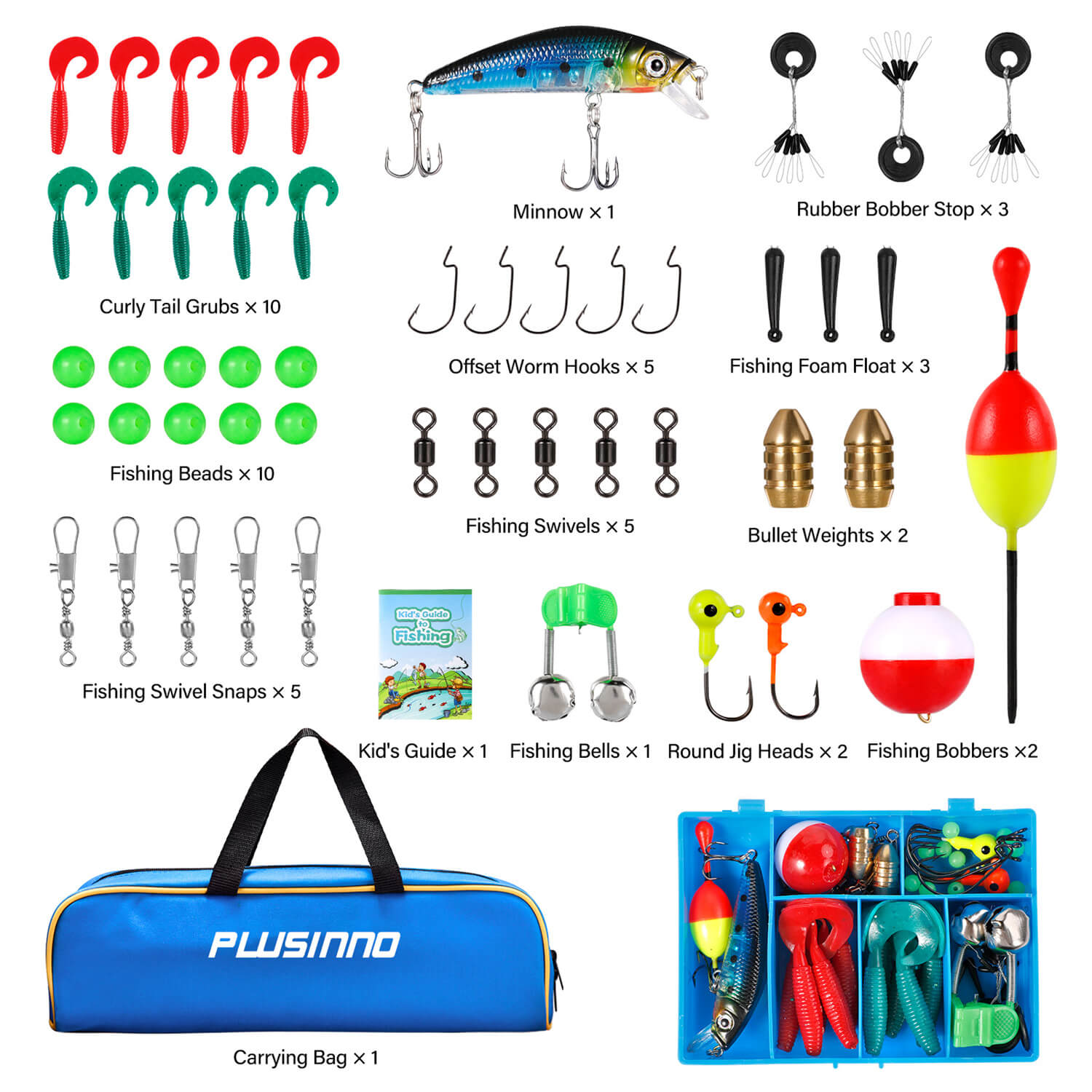 PLUSINNO KFR3 Kids Fishing Rod Combo Full Kits without Net