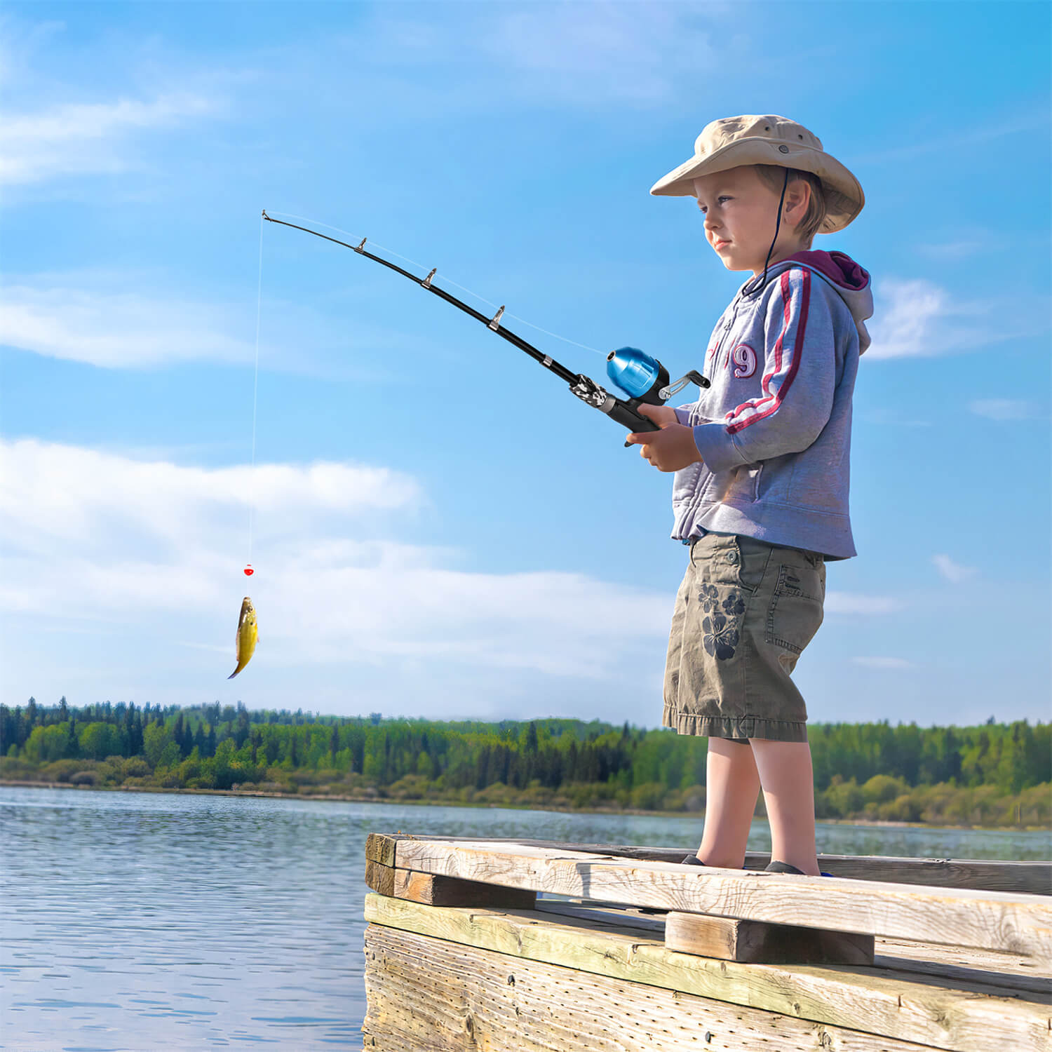 PLUSINNO KFR3 Kits complets de cannes à pêche pour enfants sans filet