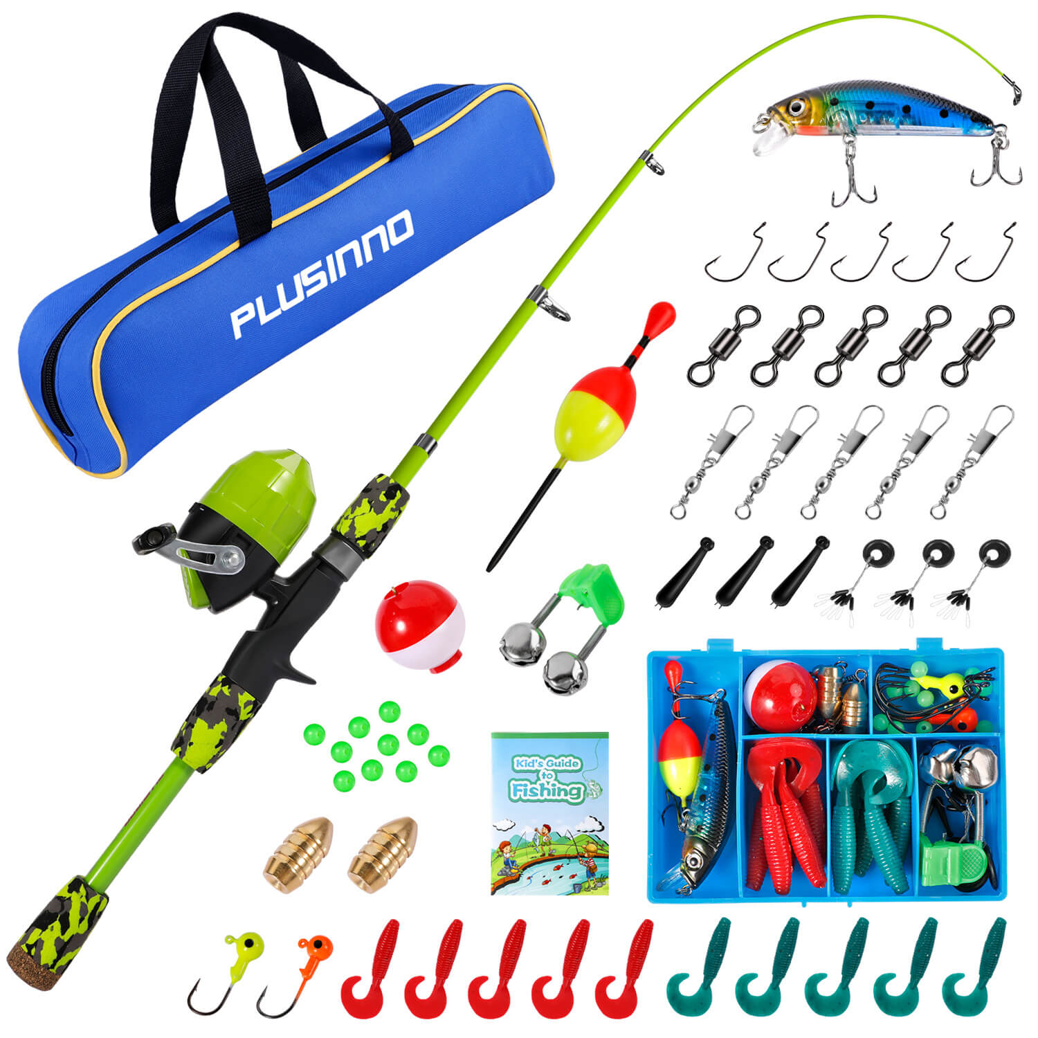 PLUSINNO KFR3 Kids Fishing Rod Combo Full Kits without Net