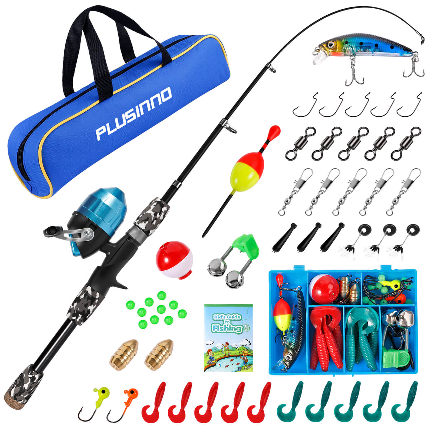 PLUSINNO KFR3 Kids Fishing Rod Combo Full Kits without Net