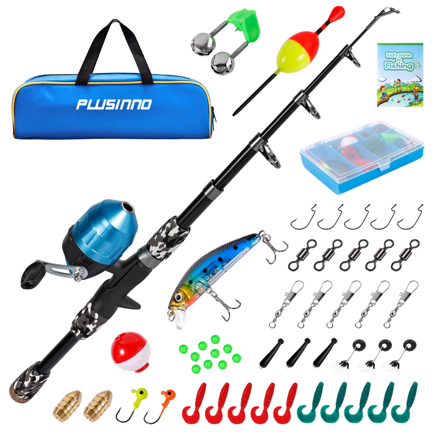 PLUSINNO KFR3 Kids Fishing Rod Combo Full Kits without Net