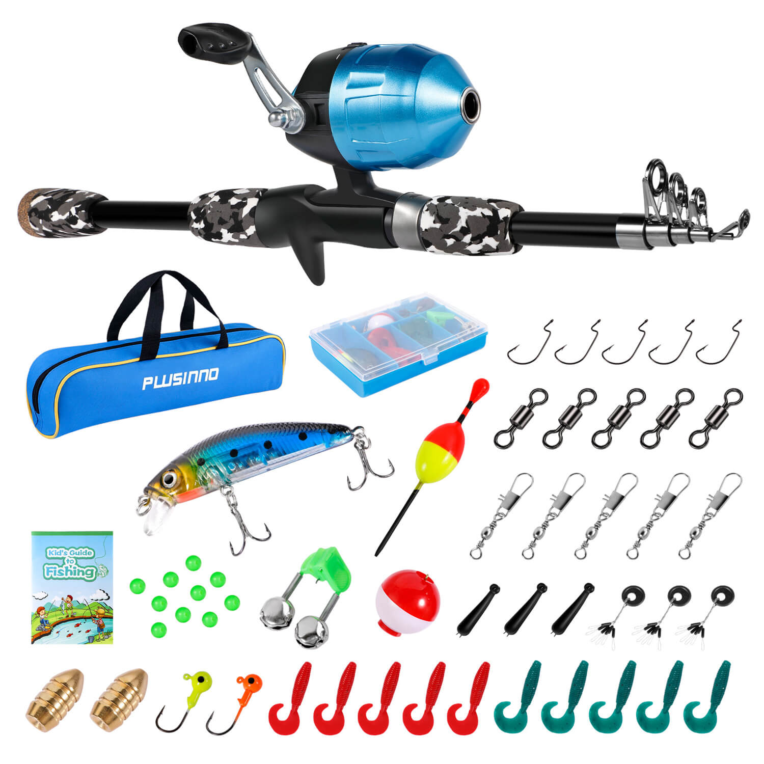 PLUSINNO KFR3 Kids Fishing Rod Combo Full Kits without Net