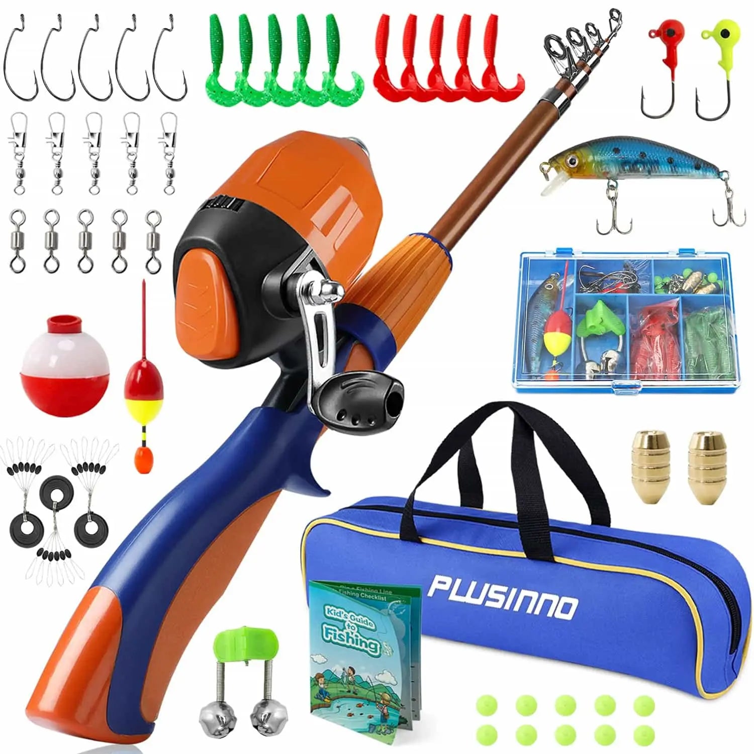 PLUSINNO KFR2 Kids Combo de caña de pescar Kits completos con bolsa