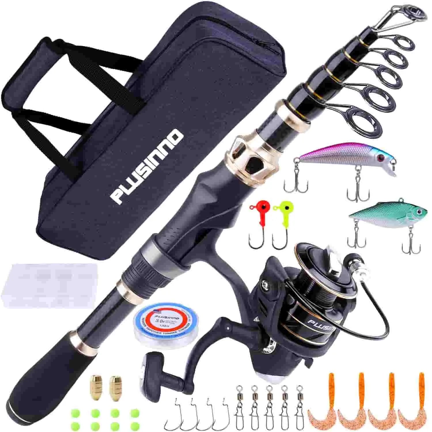 PLUSINNO Eagle Hunting Ⅵ Telescopic Fishing Rods and Reel Combos with Carrier Bag