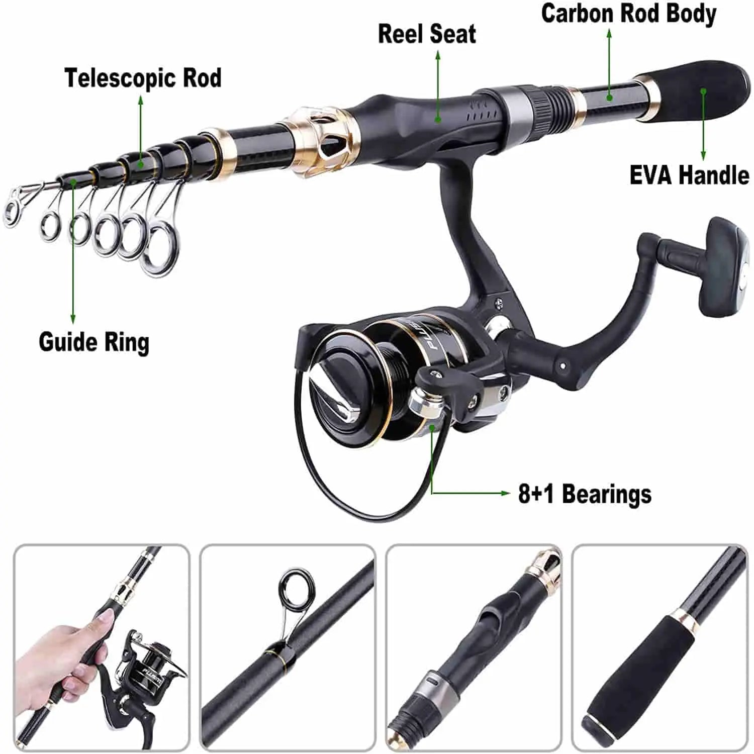 PLUSINNO Eagle Hunting Ⅵ Telescopic Fishing Rods and Reel Combos with Carrier Bag