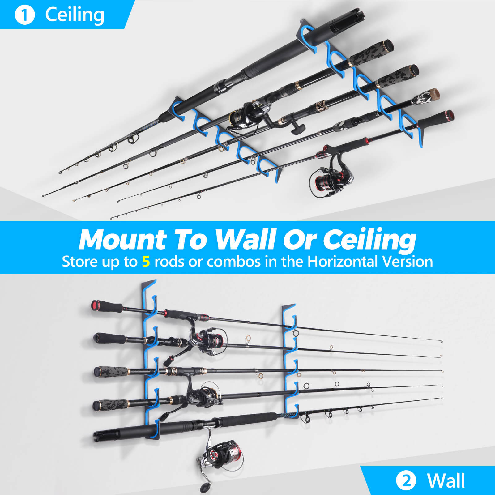 PLUSINNO H5 Horizontal Fishing Rod Holder for Wall and Ceiling – Plusinno