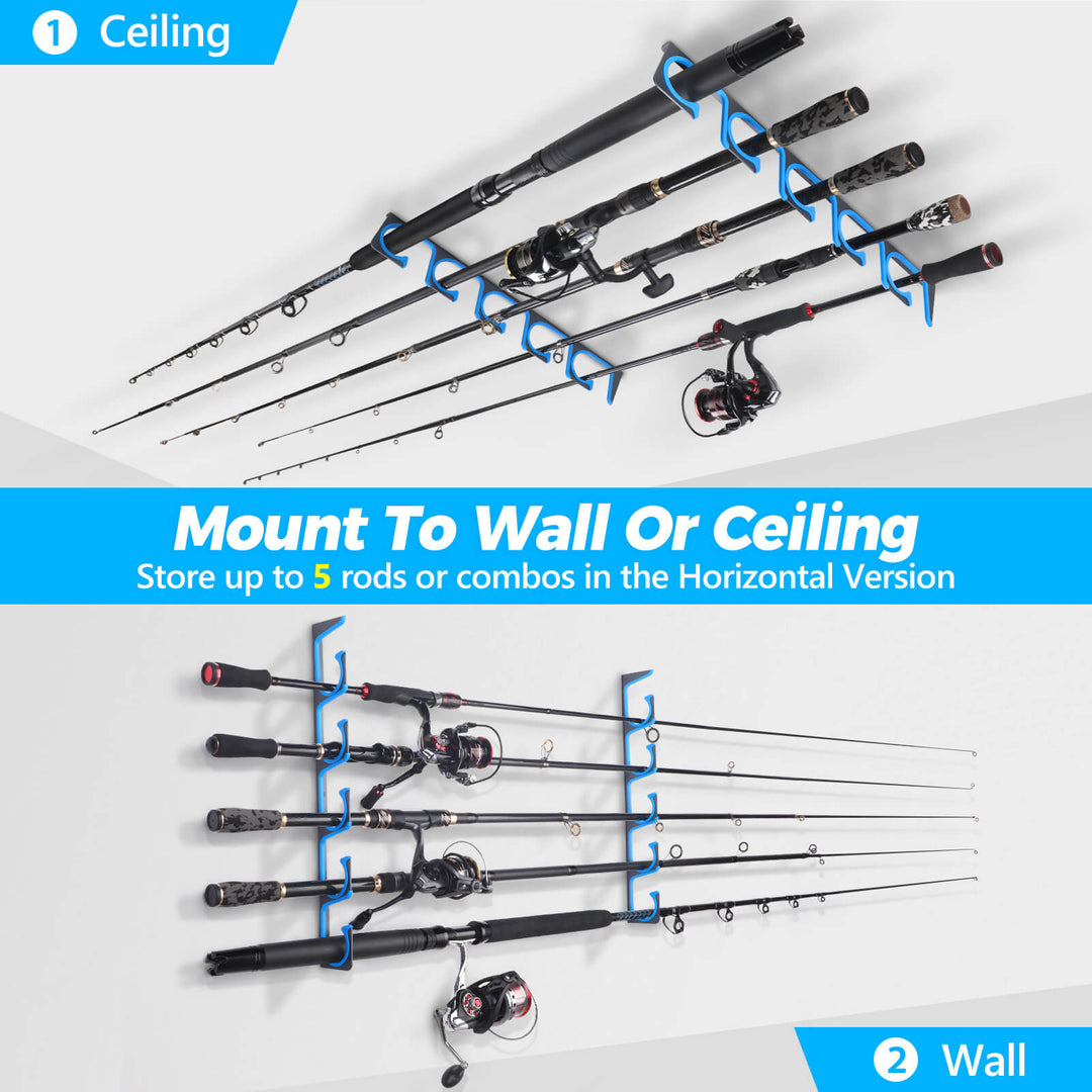 Horizontal Fly Rod Rack PLUSINNO H5 Horizontal Fishing Rod Holder for Wall and Ceiling – Plusinno