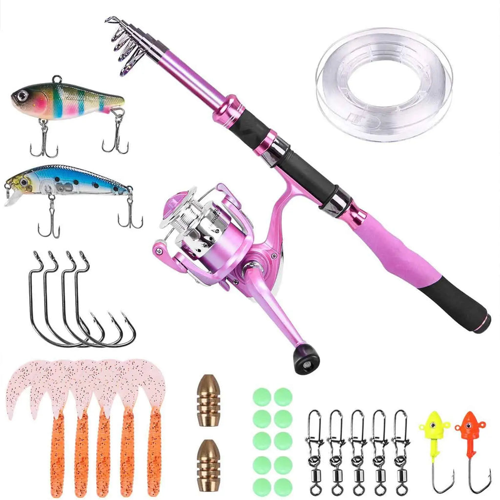 PLUSINNO Ladies Telescopic Pink Fishing Rod and Reel Combos – Plusinno