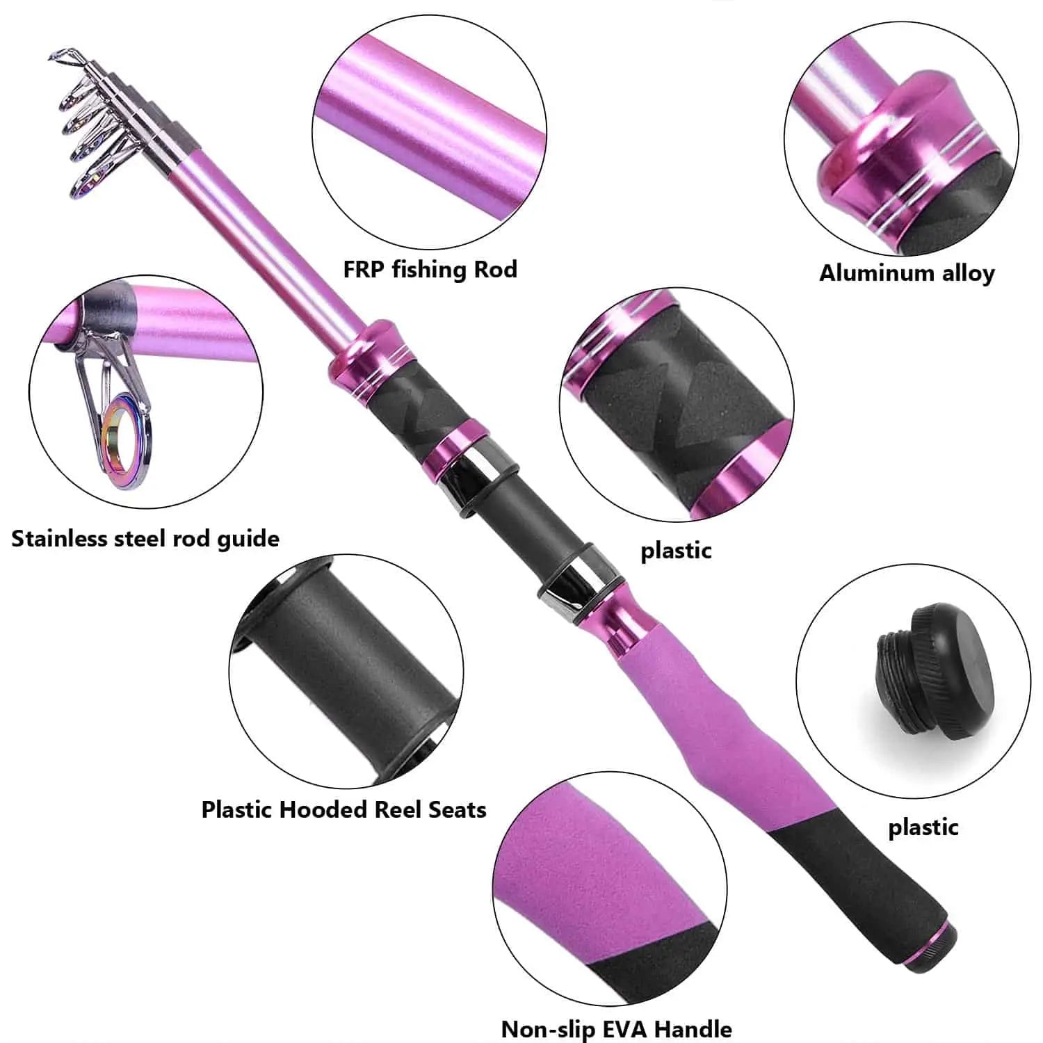 PLUSINNO Ladies Telescopic Pink Fishing Rod and Reel Combos