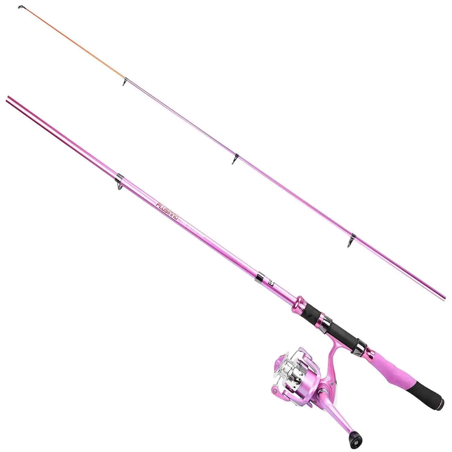 PLUSINNO Ensemble canne à pêche et moulinet télescopique rose pour femme