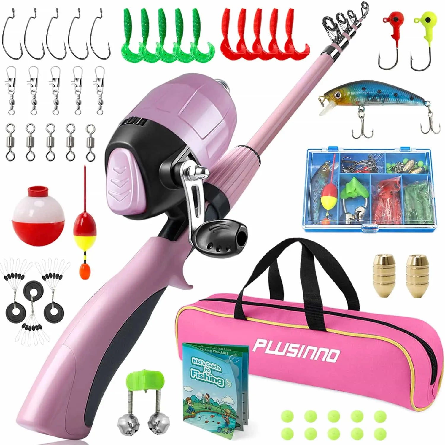 PLUSINNO KFR2 Kids Combo de caña de pescar Kits completos con bolsa