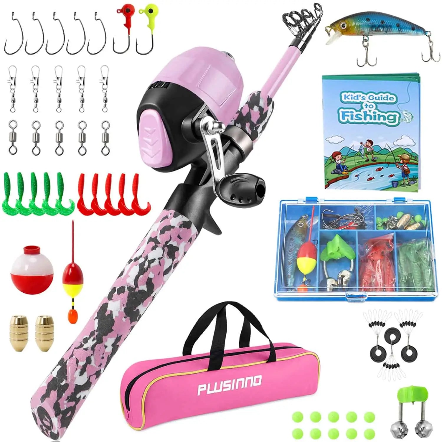 PLUSINNO KFR1 Kids Combo de caña de pescar Kits completos con bolsa