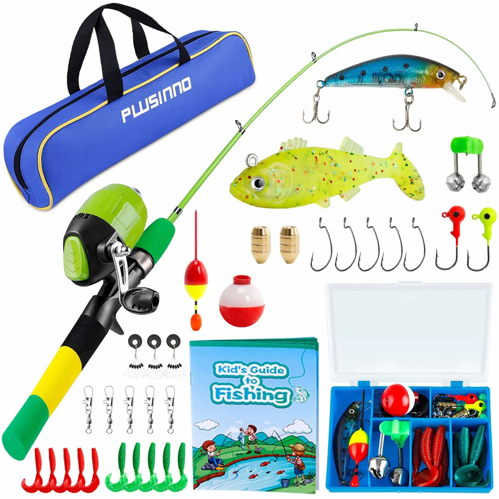 PLUSINNO Rainbow Kids Fishing and Reel Combos Full Kit without Net