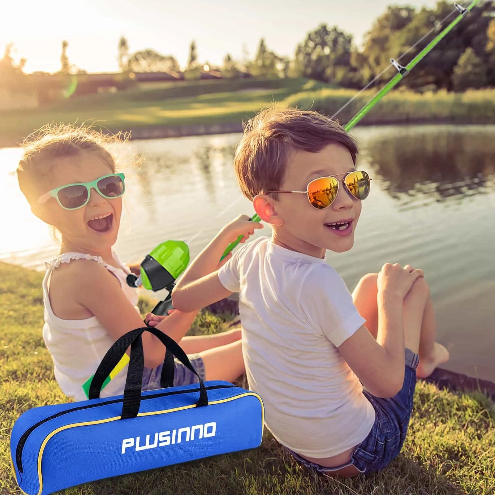 PLUSINNO Kids Fishing Pole,Portable Telescopic Fishing Rod and Reel Full  Kits, Spincast Youth Fishing Pole Fishing Gear for Kids, Boys