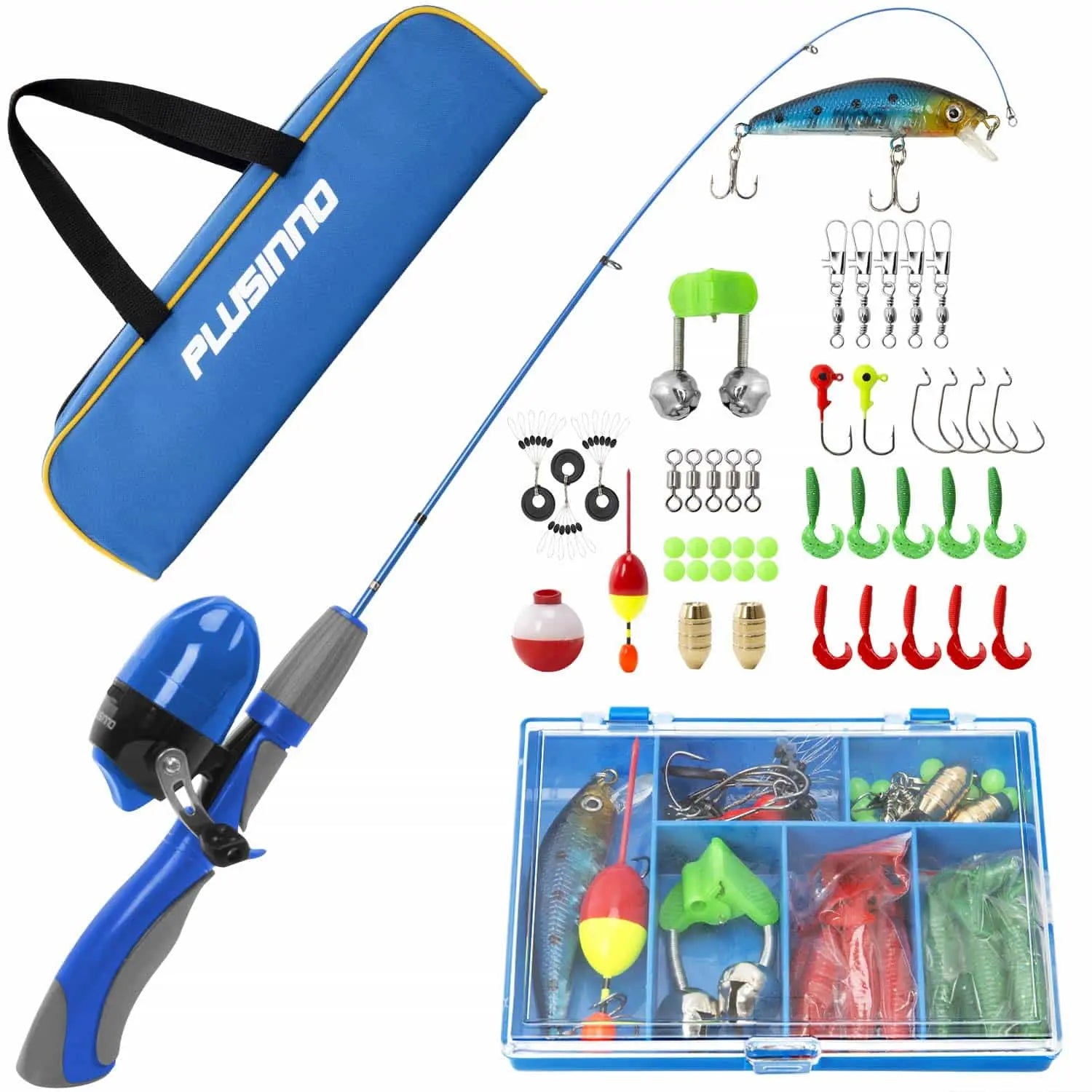 PLUSINNO KFR2 Kids Fishing Rod Combo Full Kits with Bag