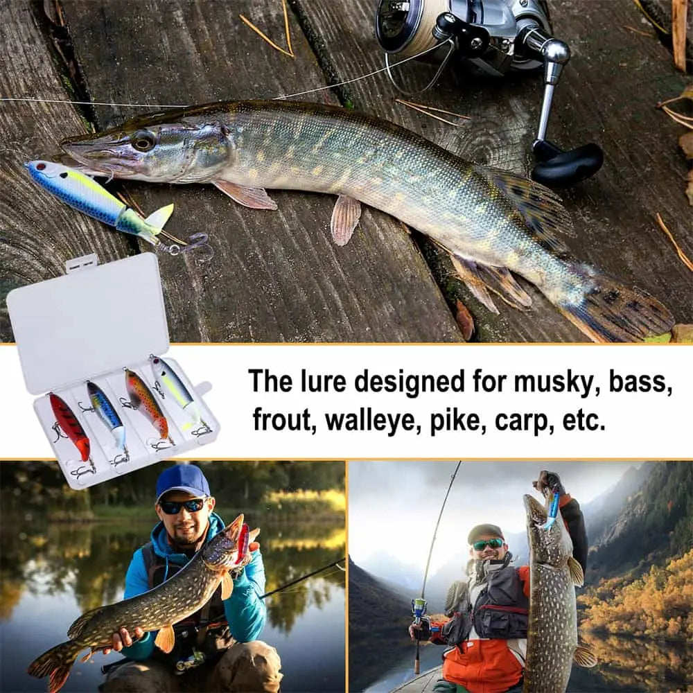 PLUSINNO 4Pcs Fish Hard Lure Fishing Tackle Kits