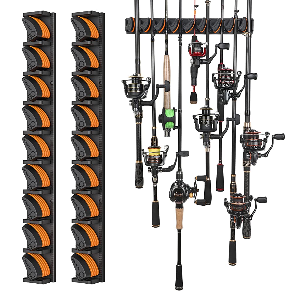 PLUSINNO V9 Fishing Pole Organizer Holder Wall Rack for Home